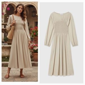 Elegant Beige Long Sleeve Dress